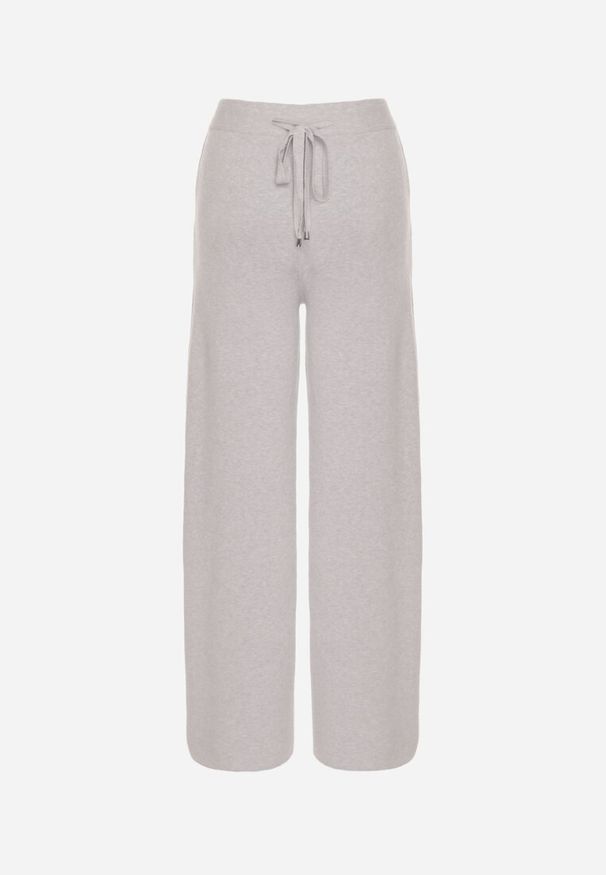 Born2be - Szare Dzianinowe Spodnie o Szerokim Kroju ze Sznurkami Melatusa. Okazja: na co dzień. Stan: podwyższony. Kolor: szary. Materiał: dzianina. Styl: klasyczny, casual, elegancki