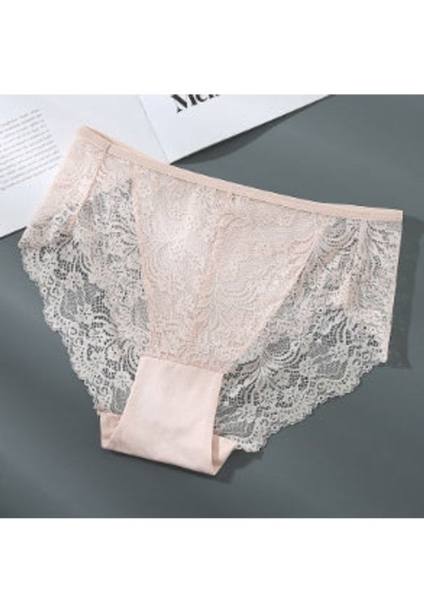 Intica - Majtki z wysokim stanem koronkowe eleganckie Michela. Stan: podwyższony. Kolor: beżowy. Materiał: koronka