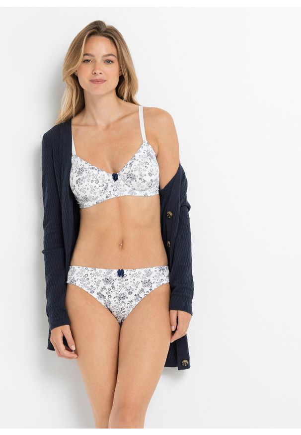 bonprix - Figi bawełniane (3 pary). Kolor: niebieski. Materiał: bawełna. Wzór: nadruk