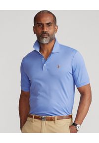 Ralph Lauren - RALPH LAUREN - Niebieska koszulka polo Soft Coton Custom Slim Fit. Typ kołnierza: polo. Kolor: niebieski. Materiał: prążkowany, bawełna. Wzór: haft. Styl: elegancki