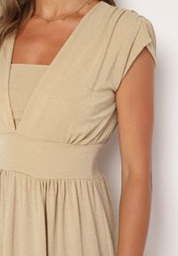 Born2be - Jasnożółta Rozkloszowana Sukienka z Gumką w Talii Zdobiona Metaliczną Nicią Fagelia. Okazja: na co dzień. Kolor: żółty. Długość rękawa: krótki rękaw. Wzór: aplikacja. Typ sukienki: proste. Styl: casual, glamour #6