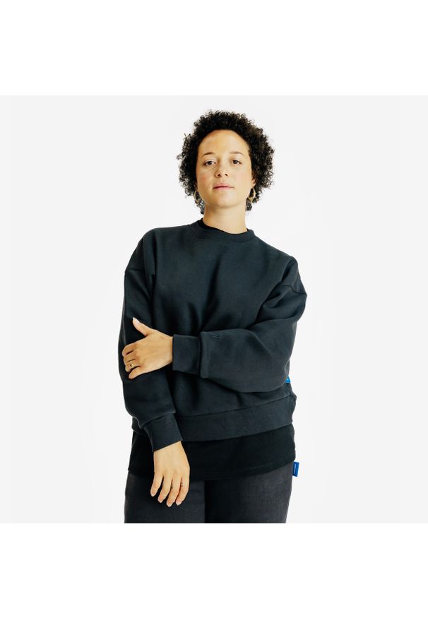 Decathlon - Bluza damska Elementals okrągły dekolt. Kolor: czarny. Materiał: poliester, materiał, tkanina, bawełna, elastan, prążkowany