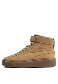 Buty do chodzenia damskie Puma Suede Platform Mid Jr. Zapięcie: rzepy. Kolor: brązowy. Materiał: materiał, skóra, tkanina, syntetyk. Szerokość cholewki: normalna. Obcas: na platformie. Model: Puma Suede. Sport: turystyka piesza