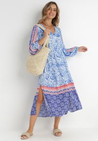 Born2be - Niebieska Sukienka Panithoe. Kolor: niebieski. Wzór: aplikacja. Styl: wakacyjny, klasyczny. Długość: midi #2