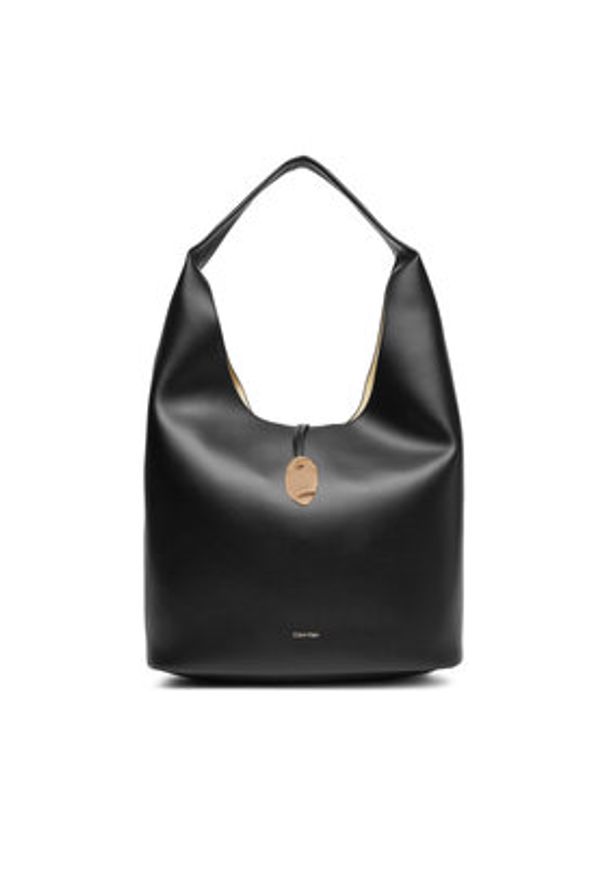 Calvin Klein Jeans Torebka Stone Lock Slouchy Large Shoulde LV04K3149G Czarny. Kolor: czarny. Materiał: skórzane