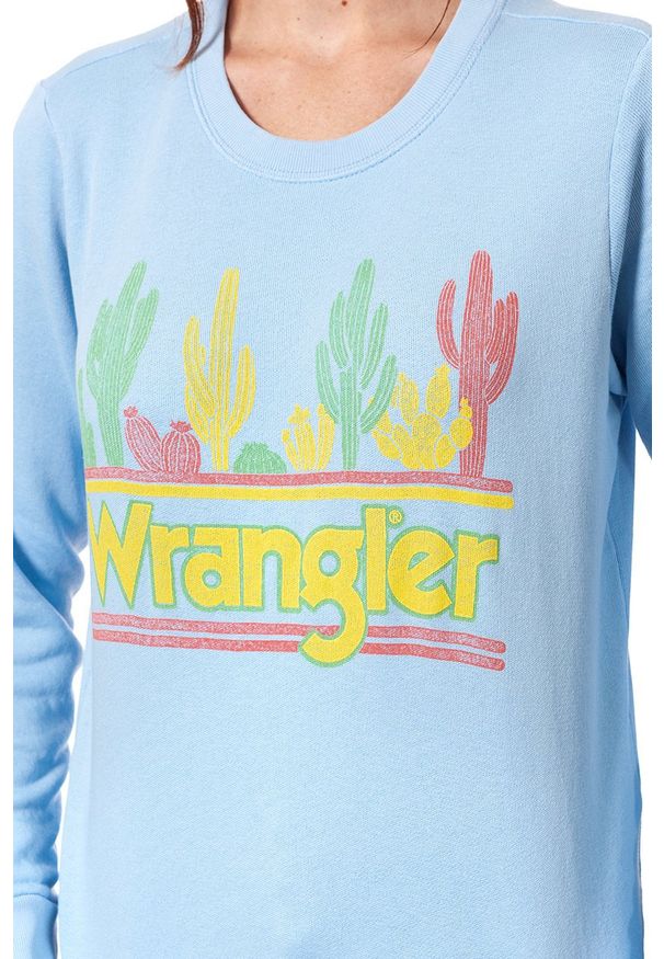 Wrangler - BLUZA WRANGLER DAMSKA SWEATER CERULEAN W6077IEVT 112130443. Wzór: nadruk, kolorowy