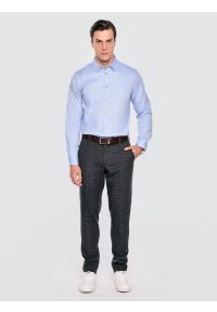 Big-Star - Spodnie męskie z kantem w kratę szare Jordini 903. Kolor: szary. Materiał: tkanina. Wzór: haft. Styl: elegancki, klasyczny #3