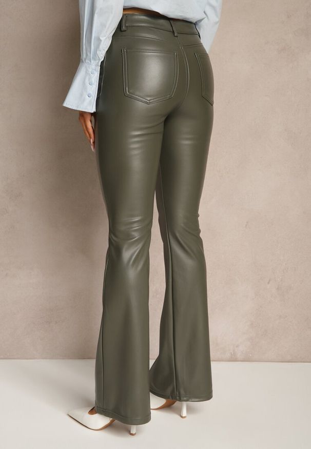 Renee - Zielone Spodnie Dzwony z Ekoskóry Jorellia. Kolor: zielony. Materiał: skóra. Długość: długie. Styl: elegancki
