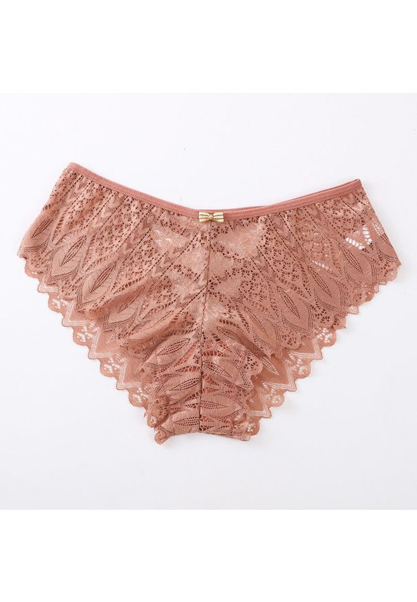 Intica - Majtki koronkowe ze strapsami eleganckie Herlaug. Kolor: beżowy. Materiał: koronka. Wzór: koronka