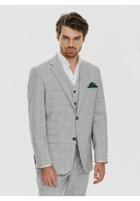 Pako Lorente - PAKO LORENTE – Szara kamizelka męska w granatową kratkę. Kolor: niebieski, szary, wielokolorowy. Materiał: poliester, wiskoza, elastan. Wzór: kratka #9