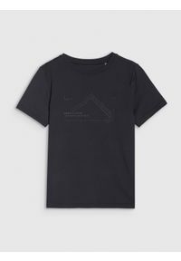 4f - T-shirt trekkingowy szybkoschnący chłopięcy - czarny. Kolor: czarny. Materiał: syntetyk, materiał, elastan, włókno, dzianina. Wzór: jednolity, gładki, nadruk, ze splotem. Sport: turystyka piesza, fitness