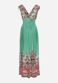 Born2be - Zielona Sukienka z Troczkami w Ramionach Rozkloszowana z Dekoltem w V Araxeda. Typ kołnierza: dekolt w kształcie V. Kolor: zielony. Sezon: lato. Styl: elegancki #3