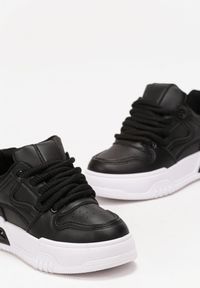 Born2be - Czarne Sznurowane Sneakersy na Grubej Podeszwie z Ekoskóry z Przeszyciami Malacia. Kolor: czarny #3
