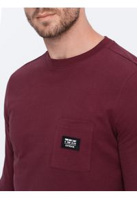 Ombre Clothing - Longsleeve męski z kieszonką - bordowy V2 L156 - XXL. Kolor: czerwony. Materiał: materiał, bawełna. Długość rękawa: długi rękaw. Wzór: aplikacja #6
