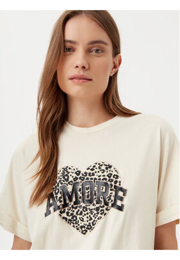 only - ONLY T-Shirt Lucy 15339887 Beżowy Loose Fit. Kolor: beżowy. Materiał: bawełna