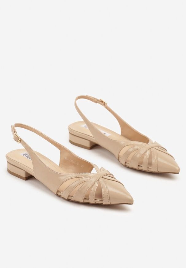Renee - Beżowe Sandały Typu Slingback Ozdobione Wycięciami Tenosea. Okazja: na co dzień, do pracy. Zapięcie: sprzączka. Kolor: beżowy. Materiał: skóra. Wzór: aplikacja. Styl: klasyczny, elegancki, casual