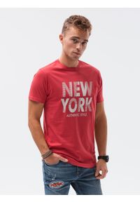 Ombre Clothing - T-shirt męski z nadrukiem S1434 V-24D - czerwony - XXL. Kolor: czerwony. Materiał: bawełna. Wzór: nadruk