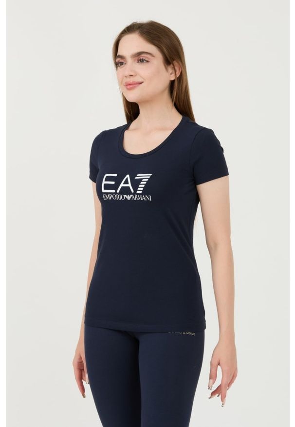 EA7 Emporio Armani - EA7 Granatowy damski t-shirt, Rozmiar XL. Kolor: niebieski