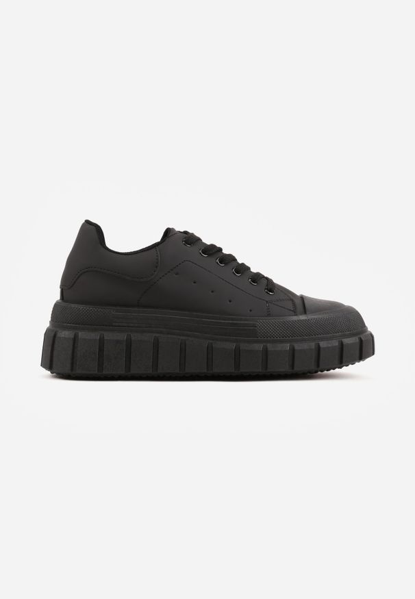 Born2be - Czarne Sneakersy VICES na Grubej Tłoczonej Podeszwie z Perforacją Diomerine. Okazja: na co dzień. Kolor: czarny. Materiał: dresówka, dzianina