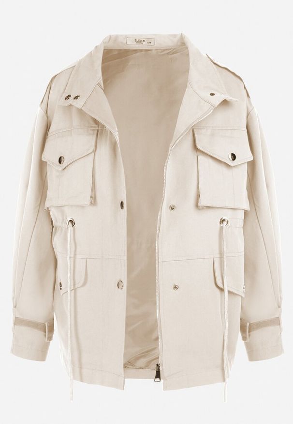 Born2be - Jasnobeżowa Kurtka Parka z Dużymi Kieszeniami Talaha. Okazja: na co dzień. Kolor: beżowy. Materiał: jeans. Długość: krótkie. Wzór: aplikacja. Sezon: wiosna, jesień. Styl: casual