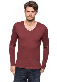 Tom Tailor - MĘSKI SWETER TOM TAILOR V-NECK WITH RIB DETAILS BURGUNDY DARK RED 3018534.00.15 COL. 4499. Okazja: na co dzień. Kolor: czerwony. Materiał: materiał. Wzór: jednolity. Styl: casual, elegancki #1