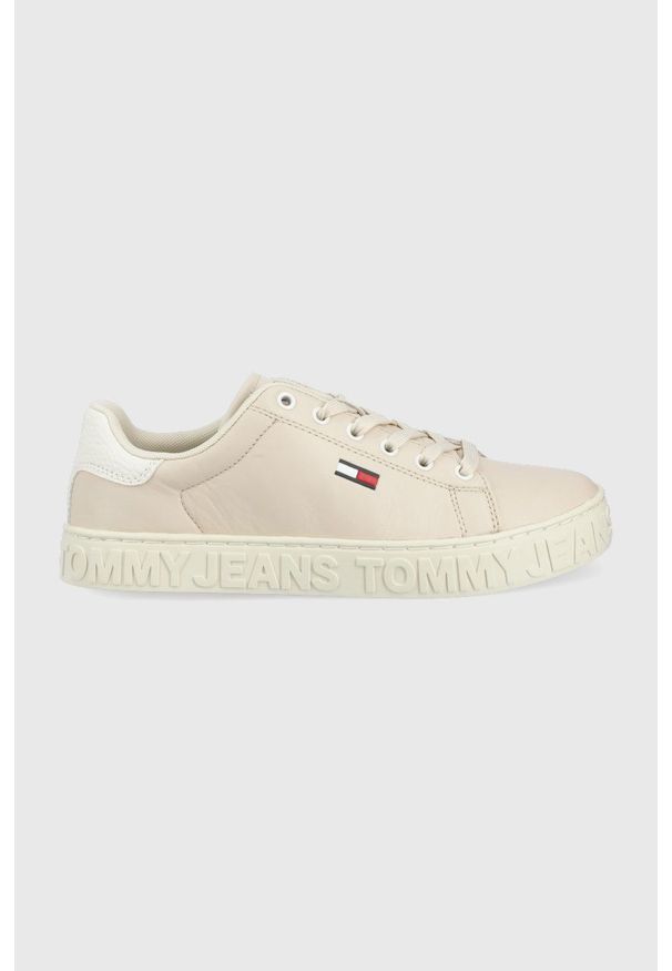 Tommy Jeans buty skórzane kolor beżowy. Zapięcie: sznurówki. Kolor: beżowy. Materiał: skóra