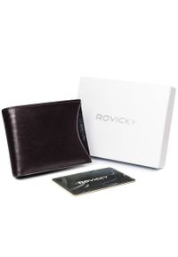 ROVICKY - Portfel męski brązowy z czarną wstawką Rovicky 1540-03-BOR-1270 BRO. Kolor: brązowy, czarny, wielokolorowy. Materiał: skóra