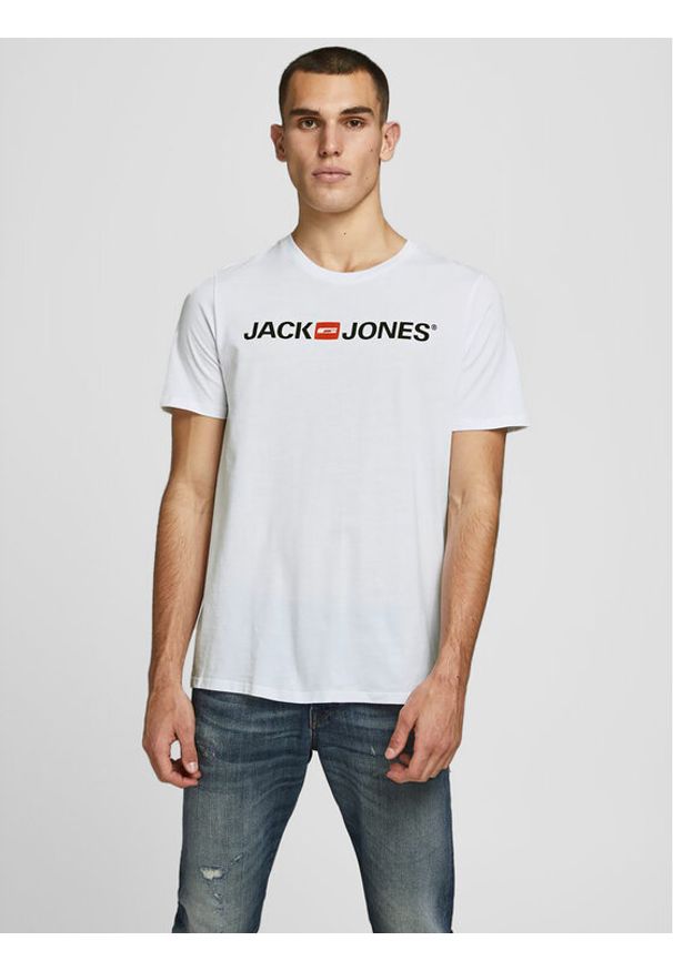 Jack & Jones T-Shirt Corp Logo 12137126 Biały Slim Fit. Kolor: biały. Materiał: bawełna