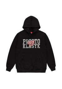 Bluza Prosto Klasyk Hoodie Ferras KL232MSWE2082 - czarna. Okazja: na co dzień, na spacer. Typ kołnierza: kaptur. Kolor: czarny. Materiał: dresówka, bawełna, poliester, materiał. Wzór: aplikacja. Styl: casual, klasyczny. Sport: turystyka piesza