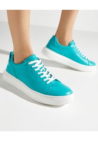 BUSCEMI - Skórzane turkusowe sneakersy. Nosek buta: okrągły. Kolor: zielony. Materiał: skóra #1