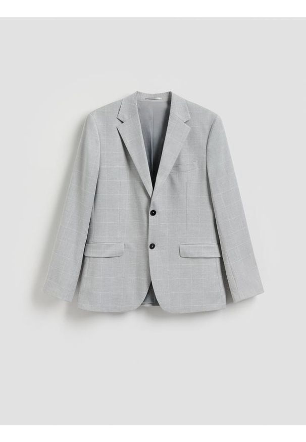 Reserved - Marynarka slim fit w kratę - jasnoszary. Kolor: szary. Materiał: wiskoza, tkanina