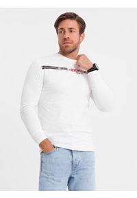 Ombre Clothing - Longsleeve męski z nadrukiem - biały 2 OM-LSPT-0119 - XXL. Kolor: biały. Materiał: bawełna. Długość rękawa: długi rękaw. Długość: długie. Wzór: nadruk #8