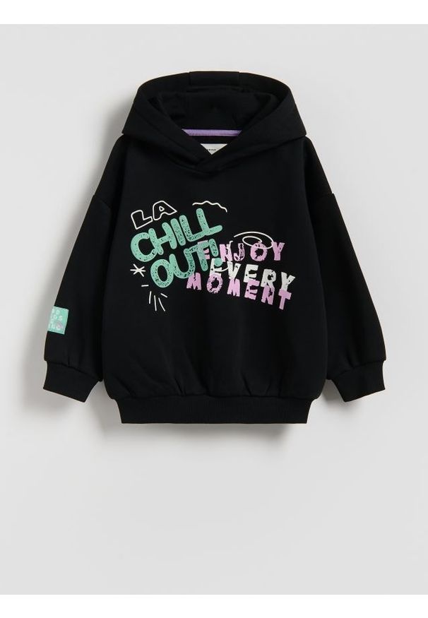 Reserved - Bawełniana bluza z kapturem - czarny. Typ kołnierza: kaptur. Kolor: czarny. Materiał: bawełna