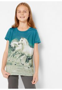 T-shirt dziewczęcy z fotodrukiem bonprix morski turkusowy. Kolor: niebieski #5