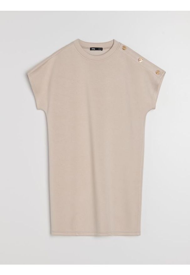 Sinsay - Dzianinowa sukienka mini z domieszką wiskozy - kremowy. Kolor: kremowy. Materiał: dzianina, wiskoza. Długość: mini