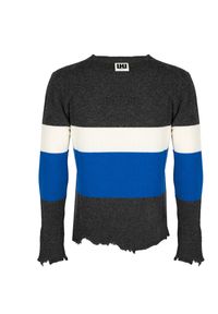 Les Hommes Sweter | UHK105-643U | Round Neck Sweater Breast Stripes | Mężczyzna | Biały, Niebieski, Szary. Okazja: na co dzień. Kolor: niebieski, wielokolorowy, szary, biały. Materiał: wełna. Styl: casual #9