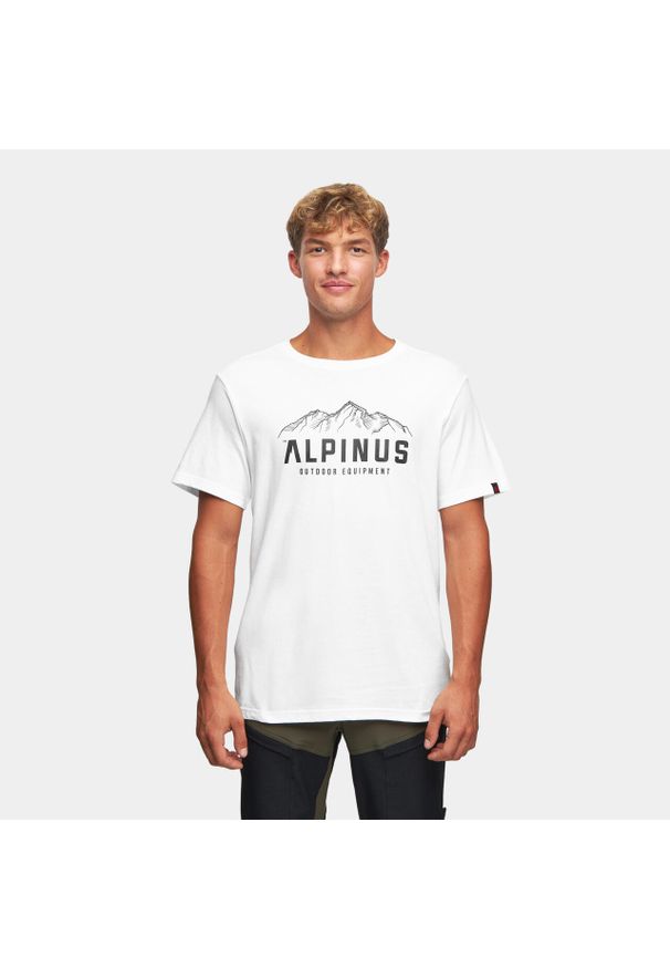 Koszulka turystyczna męska z krótkim rękawem Alpinus Mountains. Kolor: biały. Długość rękawa: krótki rękaw. Długość: krótkie