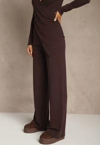 Renee - Brązowy Komplet z Bawełny Kopertowa Bluzka Longsleeve i Szerokie Spodnie Amaferia. Kolor: brązowy. Materiał: bawełna #5