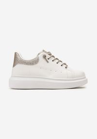 Born2be - Biało-Złote Sneakersy Elenaya. Kolor: biały. Materiał: skóra ekologiczna. Obcas: na platformie #3