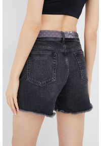 Superdry szorty jeansowe damskie kolor szary gładkie medium waist. Kolor: szary. Materiał: jeans. Wzór: gładki