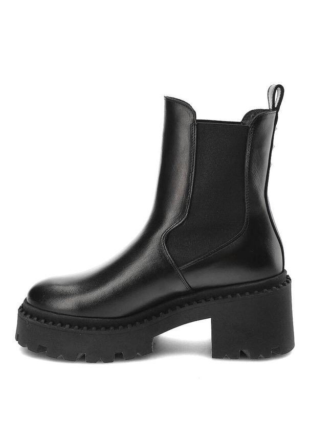 Czarne Botki Karino Wygodne Buty Damskie. Kolor: czarny. Materiał: skóra. Szerokość cholewki: normalna. Obcas: na obcasie. Styl: klasyczny. Wysokość obcasa: średni