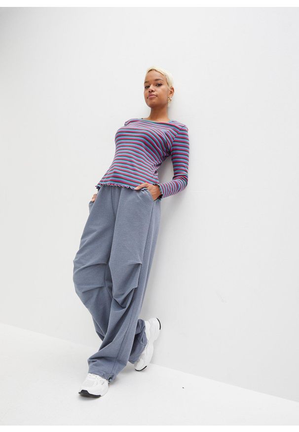 bonprix - Prążkowana bluzka z bawełny organicznej. Kolor: niebieski. Materiał: prążkowany, bawełna. Wzór: prążki, paski