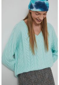 medicine - Medicine - Sweter z domieszką wełny Commercial. Kolor: zielony. Materiał: wełna. Długość rękawa: długi rękaw. Długość: długie. Wzór: ze splotem