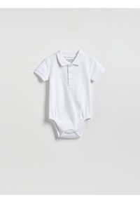 Reserved - Bawełniane body polo - biały. Kolor: biały. Materiał: bawełna