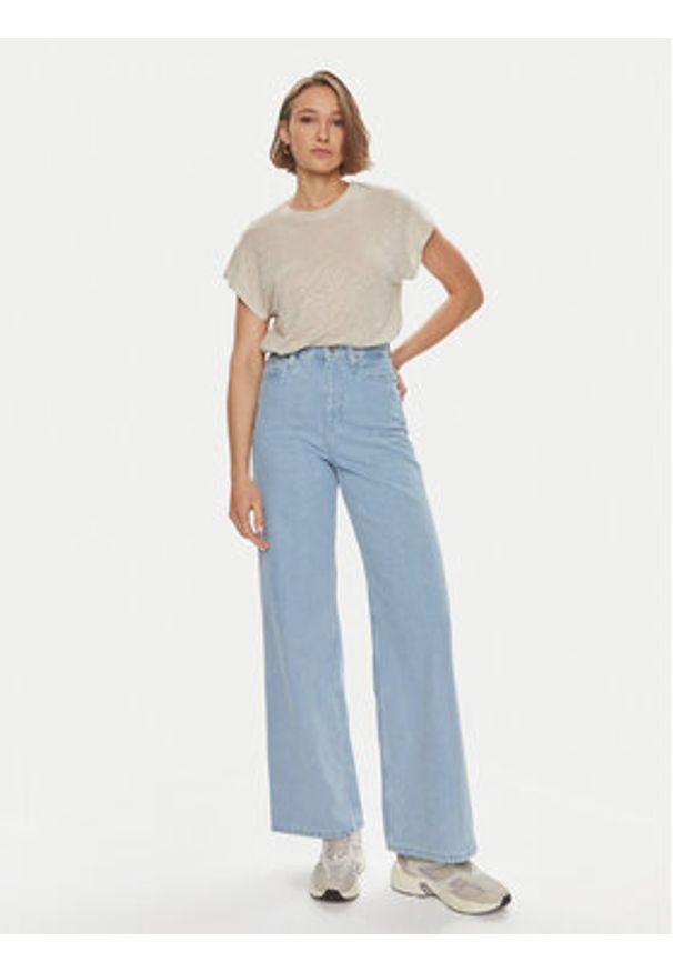 Calvin Klein T-Shirt K20K207260 Beżowy Relaxed Fit. Kolor: beżowy. Materiał: len