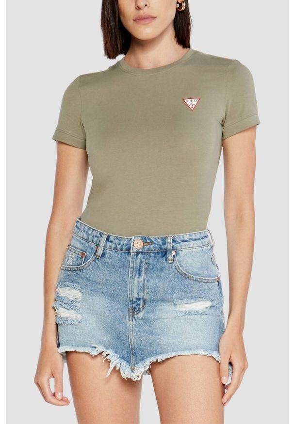 Guess - GUESS Zielony damski t-shirt Mini, Rozmiar L. Kolor: zielony