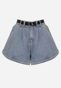 Born2be - Niebieskie Bawełniane Szorty z Wysokim Stanem i Paskiem Devne. Okazja: na co dzień. Stan: podwyższony. Kolor: niebieski. Materiał: bawełna. Styl: casual #7