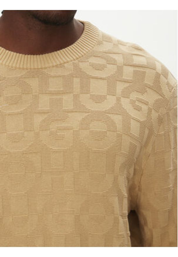 Hugo - HUGO Sweter 50543785 Beżowy Regular Fit. Kolor: beżowy. Materiał: bawełna