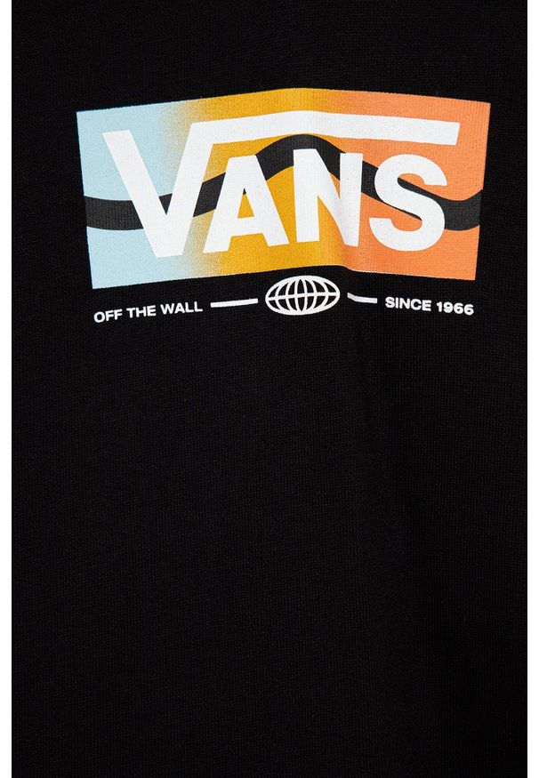 Vans bluza bawełniana dziecięca kolor czarny z kapturem z nadrukiem. Okazja: na co dzień. Typ kołnierza: kaptur. Kolor: czarny. Materiał: bawełna. Wzór: nadruk. Styl: casual