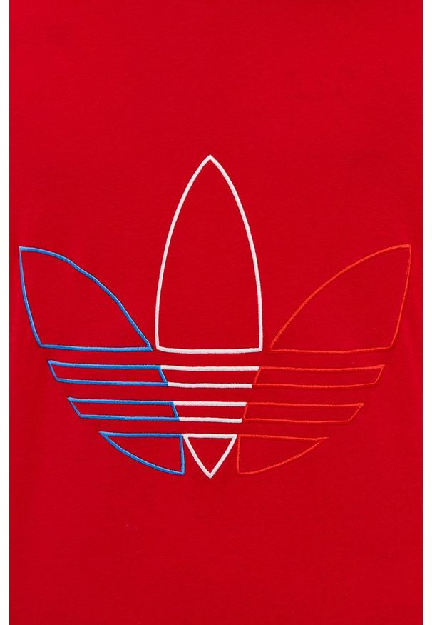 adidas Originals - T-shirt. Okazja: na co dzień, na plażę. Kolor: czerwony. Materiał: dzianina, materiał. Wzór: aplikacja. Styl: casual